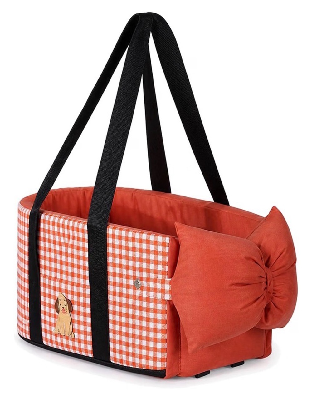 Women's Orange Checked Tote Carrier Bag with Black Straps